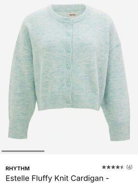 Rhythm Estelle Fluffy Knit Cropped Cardigan Light Blue BNWT Size XL Womens